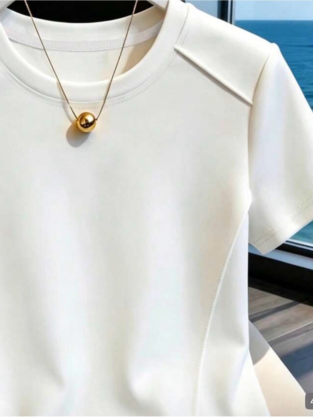 Women's Cream Crewneck Short Sleeve Top - Picture 2 of 5